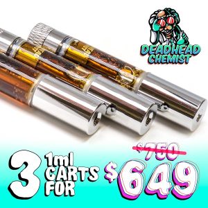 Get your hands on the deadhead chemist's DMT 3 Cartridges deal! Each cartridge provides 1 mL of high quality DMT, allowing you to experience powerful psychedelic effects in minutes.